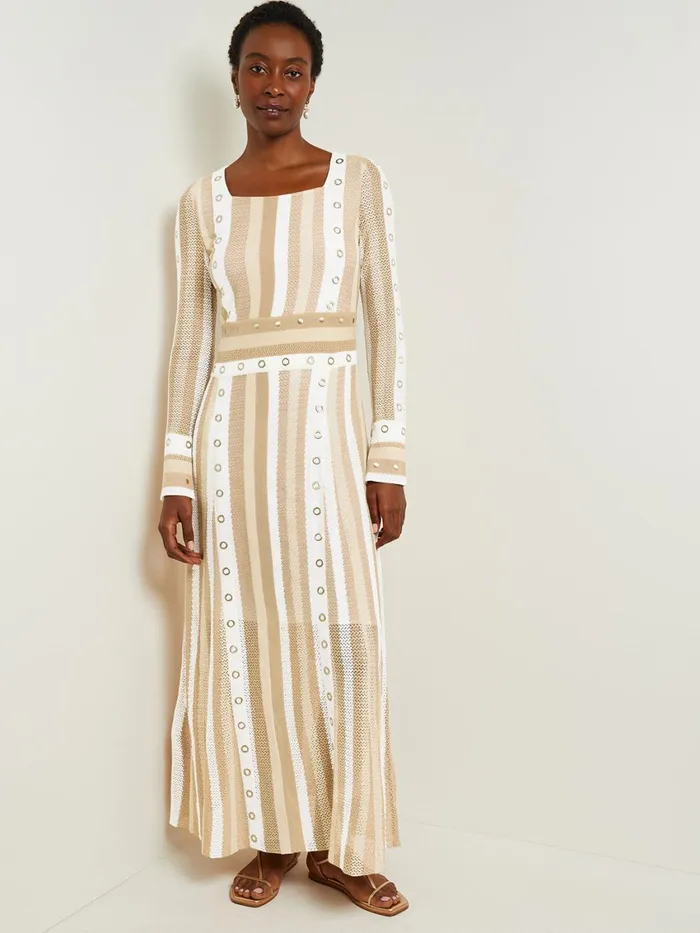 Misook Maxi ALine Dress 8211 MultiStitch Grommet Detail Knit Women Dresses