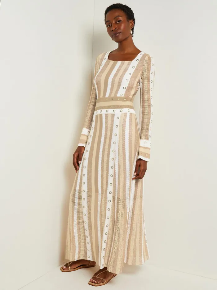 Misook Maxi ALine Dress 8211 MultiStitch Grommet Detail Knit Women Dresses Misook Maxi ALine Dress 8211 MultiStitch Grommet Detail Knit Women Dresses