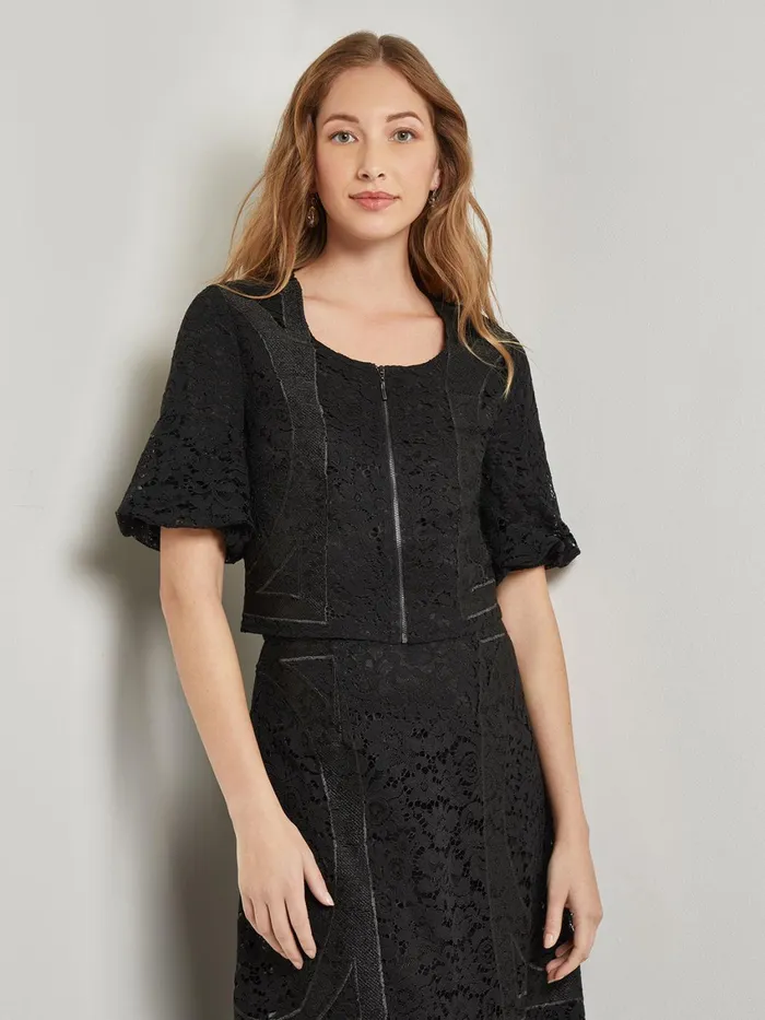 Misook Modern Fit Cropped Textural Woven Blouse Women Blouses and Shirts