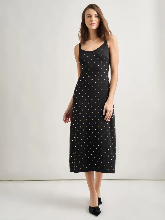 Misook Modern Fit Gold Stud Midi Soft Knit Tank Dress Women Dresses