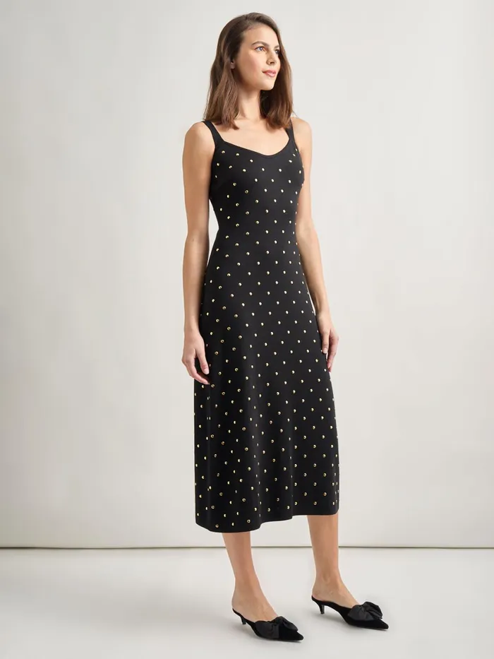 Misook Modern Fit Gold Stud Midi Soft Knit Tank Dress Women Dresses Misook Modern Fit Gold Stud Midi Soft Knit Tank Dress Women Dresses