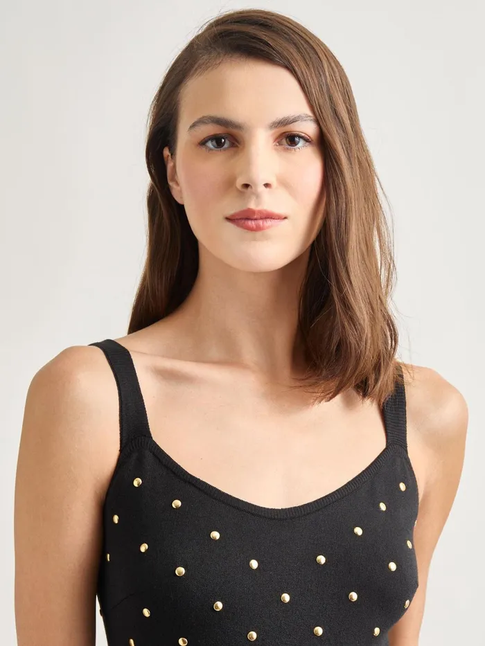 Misook Modern Fit Gold Stud Midi Soft Knit Tank Dress Women Dresses Misook Modern Fit Gold Stud Midi Soft Knit Tank Dress Women Dresses