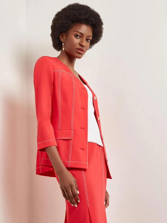 Misook Modern Fit Jacket 8211 Contrast Stitch Woven Women Jackets and Coats