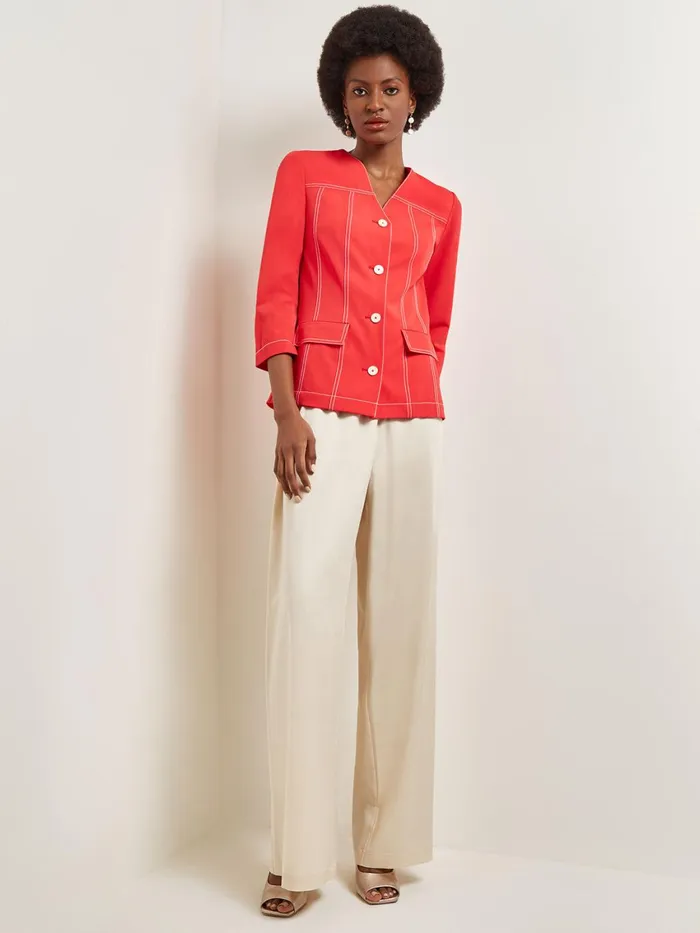Misook Modern Fit Jacket 8211 Contrast Stitch Woven Women Jackets and Coats