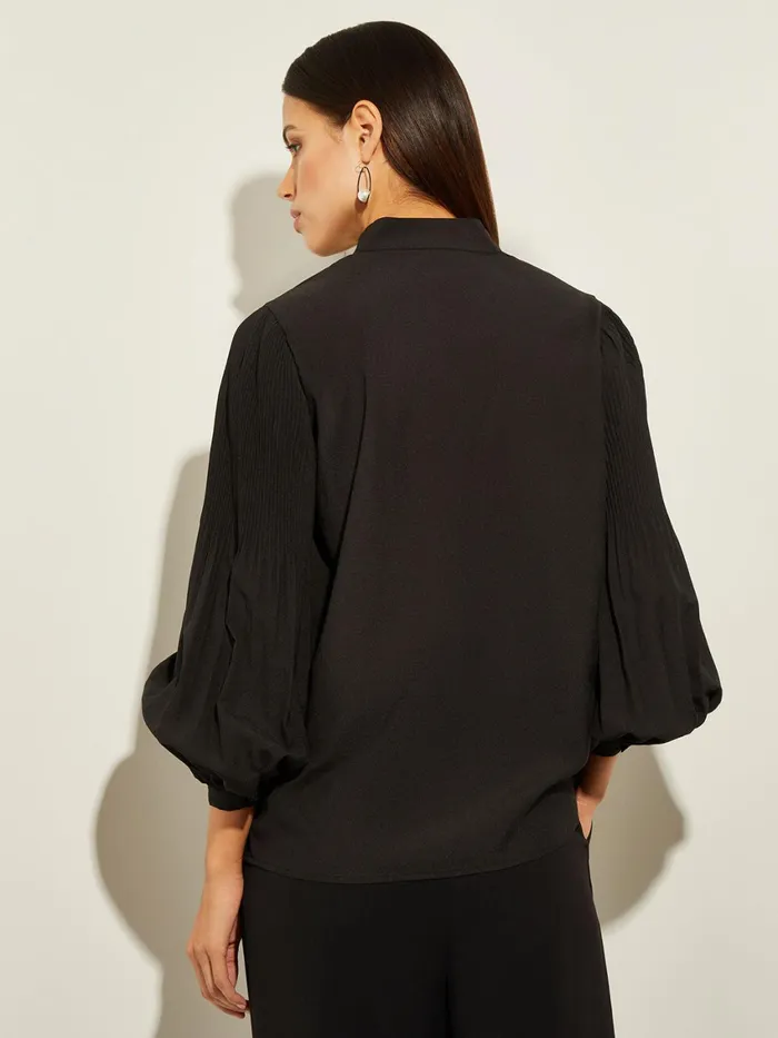 Misook Pleated Bishop Sleeve Stretch Crepe Blouse Women Tops and Tees