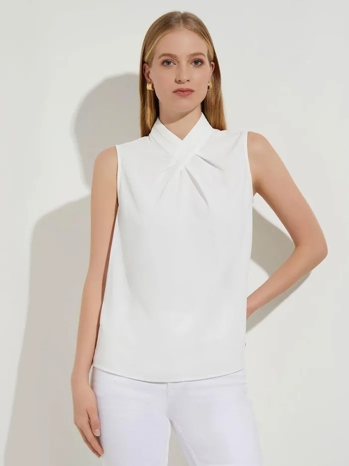Misook Pleated Crossover Collar Crepe De Chine Blouse Women Blouses and Shirts