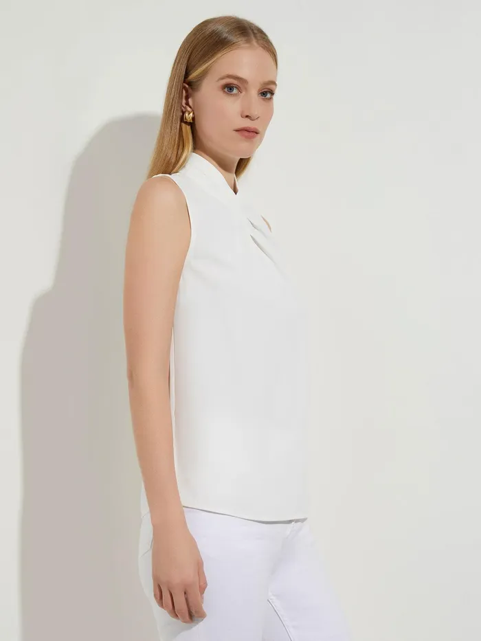 Misook Pleated Crossover Collar Crepe De Chine Blouse Women Blouses and Shirts