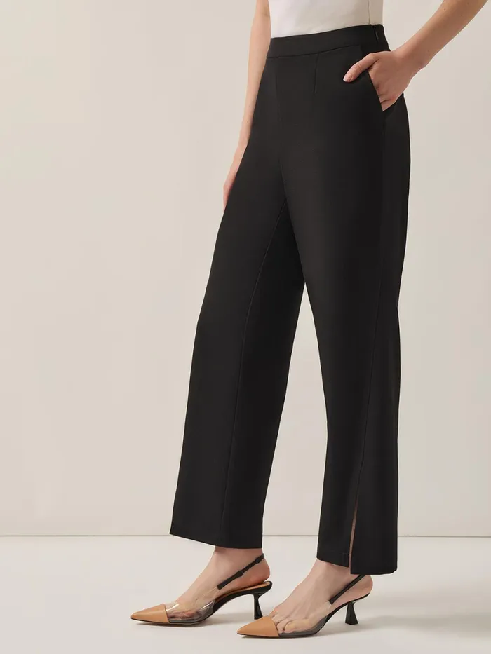 Misook Split Hem Straight Leg Woven Pants Women Pants and Shorts