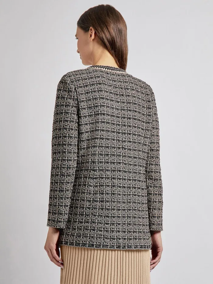 Misook Tailored Fit Contrast Trim Tweed Knit Jacket Women Jackets and Coats