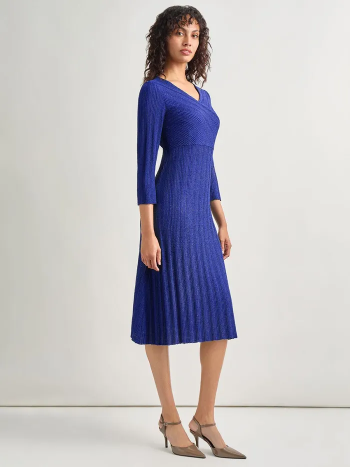 Misook Textural Stripe Knit Midi Dress Women Dresses