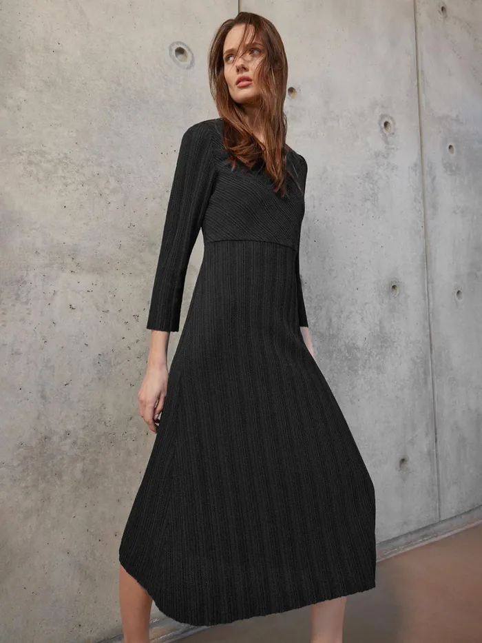 Misook Textural Stripe Knit Midi Dress Women Dresses