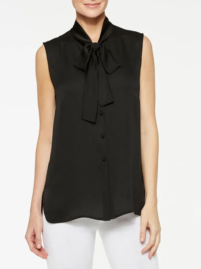 Misook TieNeck Crepe De Chine Blouse Women Blouses and Shirts