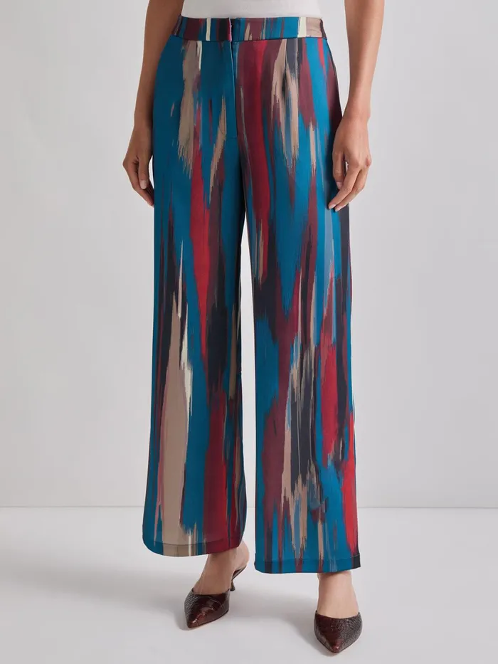 Misook Zipper Fly Brushtroke Woven Wide Leg Pant Women Pants and Shorts