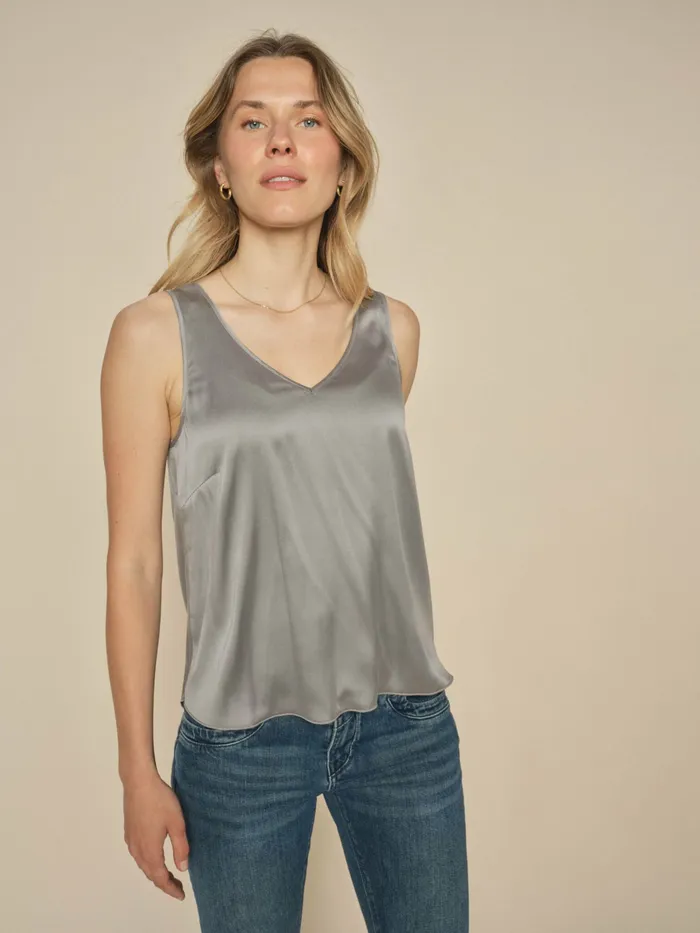 MMAstrid VNeck Silk Tank Top Sharkskin Women Blouses and Tops MOS MOSH