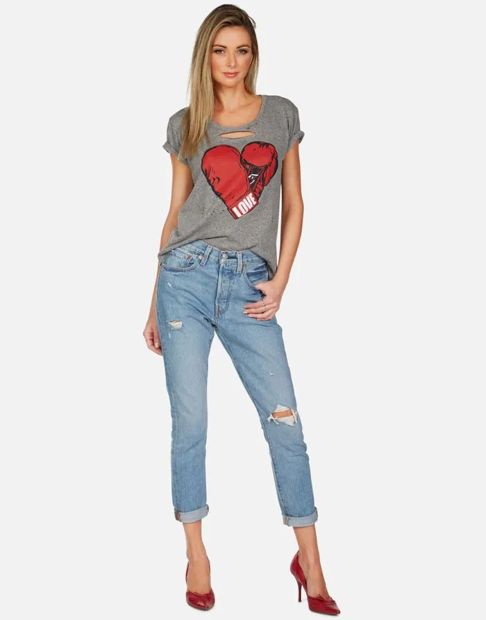 Myra Love Boxing Heather Grey Women039s Lauren Moshi Short Sleeve