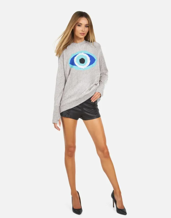 Namiko X Painted Evil Eye Heather Grey Women039s Lauren Moshi Long Sleeve