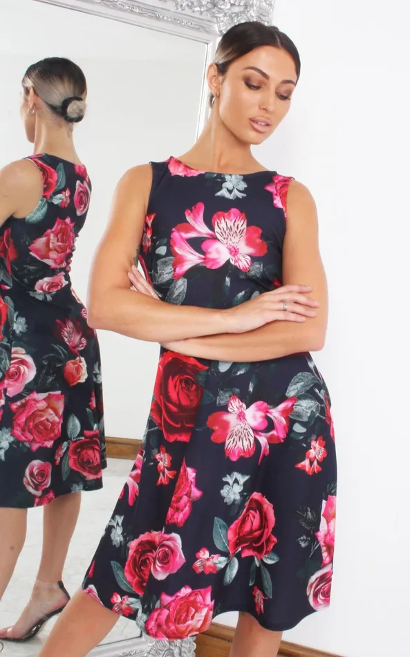 Navy Astonia Floral Sleeveless Skater Dress Women Missfiga Skater Dresses Navy Astonia Floral Sleeveless Skater Dress Women Missfiga Skater Dresses
