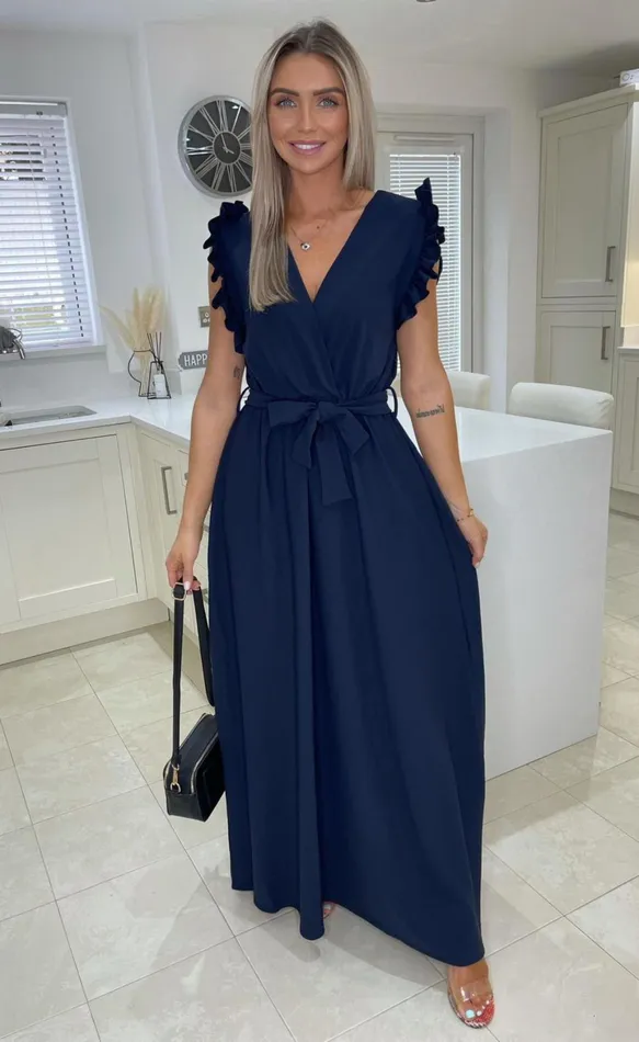 Navy Makayla Wrap Strappy Maxi Dress Women Missfiga Wrap Dresses