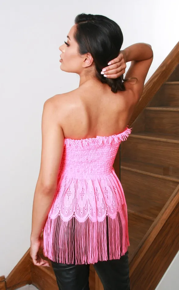Neon Pink Tassel Bandeau Top Women Missfiga Tops Neon Pink Tassel Bandeau Top Women Missfiga Tops