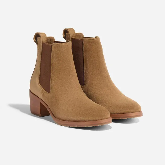 Nisolo Boots Women Ana GoTo Heeled Chelsea Boot Taupe Suede