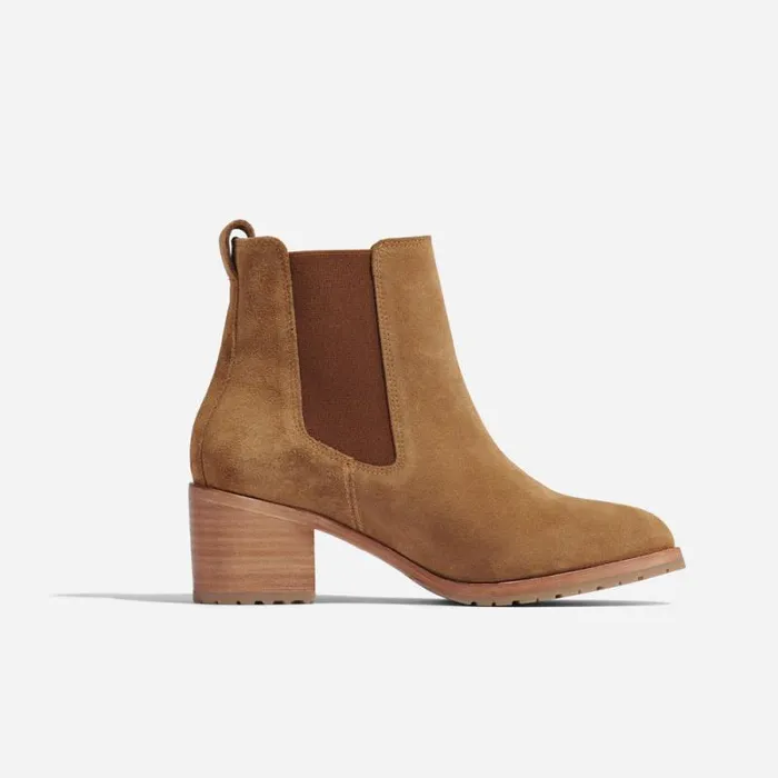 Nisolo Boots Women Ana GoTo Heeled Chelsea Boot Taupe Suede