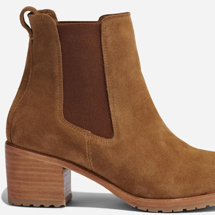 Nisolo Boots Women Ana GoTo Heeled Chelsea Boot Taupe Suede