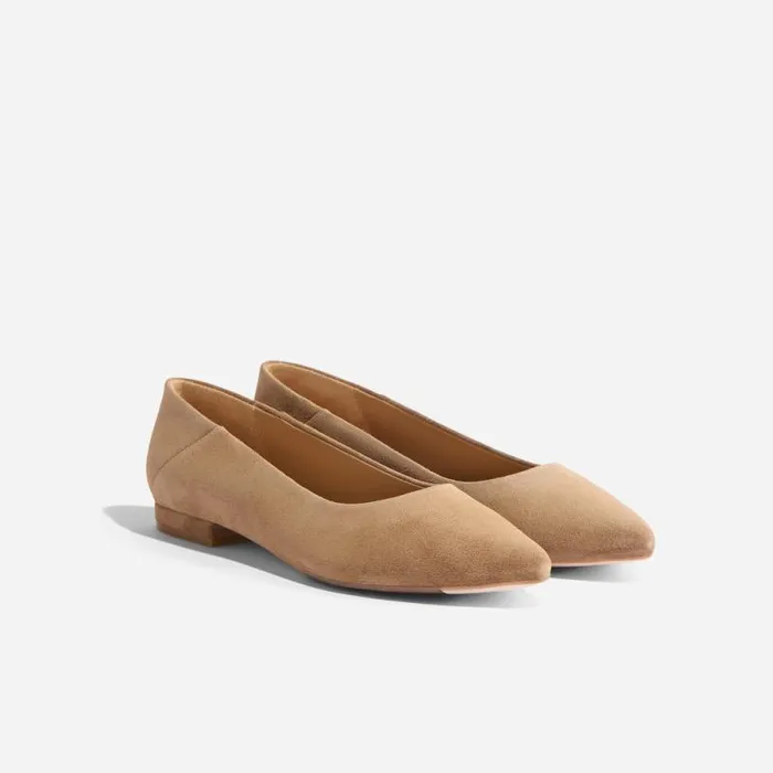 Nisolo Flats and Slip Ons Women Fina Pointed Toe Flat Taupe Suede
