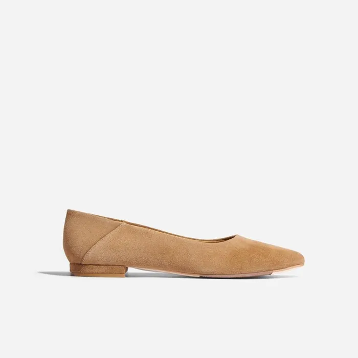 Nisolo Flats and Slip Ons Women Fina Pointed Toe Flat Taupe Suede