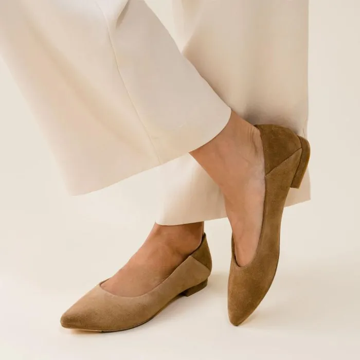 Nisolo Flats and Slip Ons Women Fina Pointed Toe Flat Taupe Suede