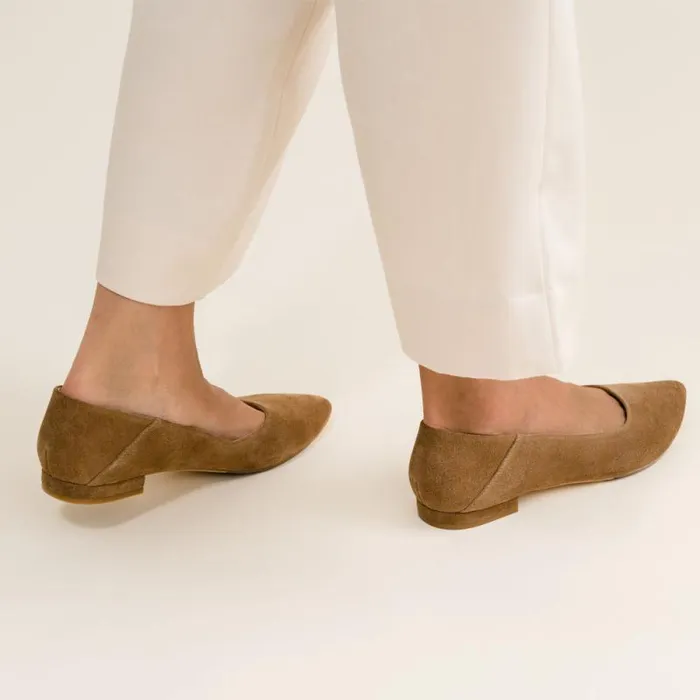 Nisolo Flats and Slip Ons Women Fina Pointed Toe Flat Taupe Suede