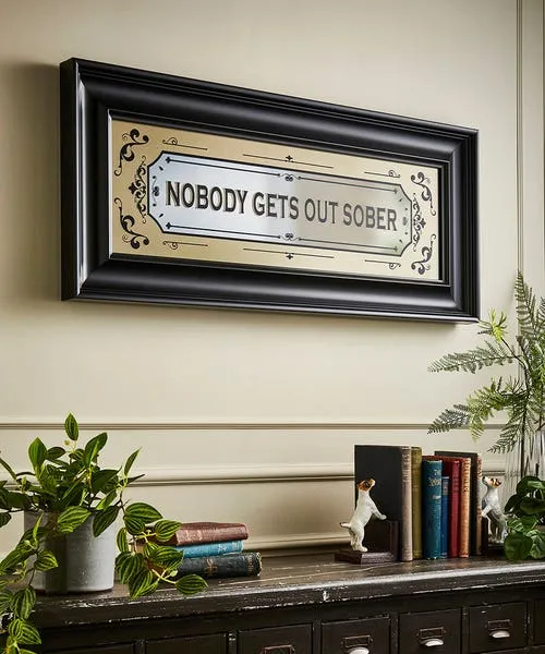 Nobody Gets Out Sober Framed Mirror Sign Black Home Accessories Joebrowns Homeware