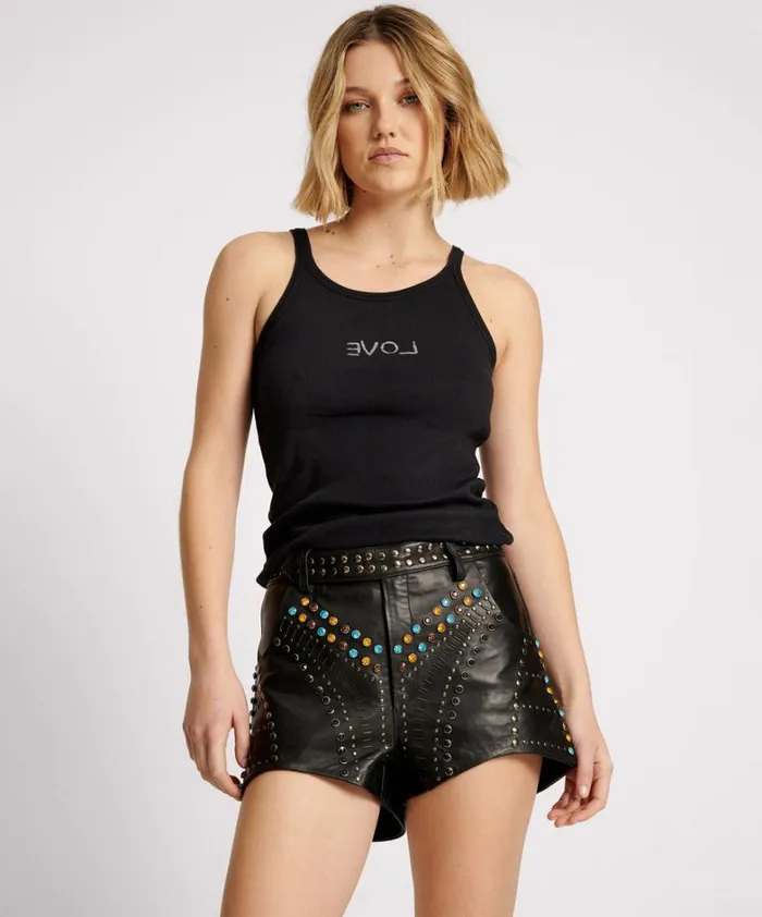 One Teaspoon Bottoms STUDDED JEWEL HIGH WAIST LEATHER SHORTS 8211 Women