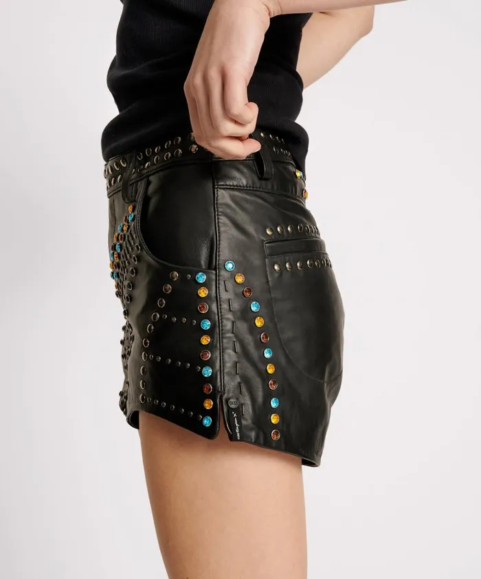 One Teaspoon Bottoms STUDDED JEWEL HIGH WAIST LEATHER SHORTS 8211 Women