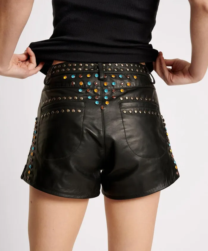 One Teaspoon Bottoms STUDDED JEWEL HIGH WAIST LEATHER SHORTS 8211 Women