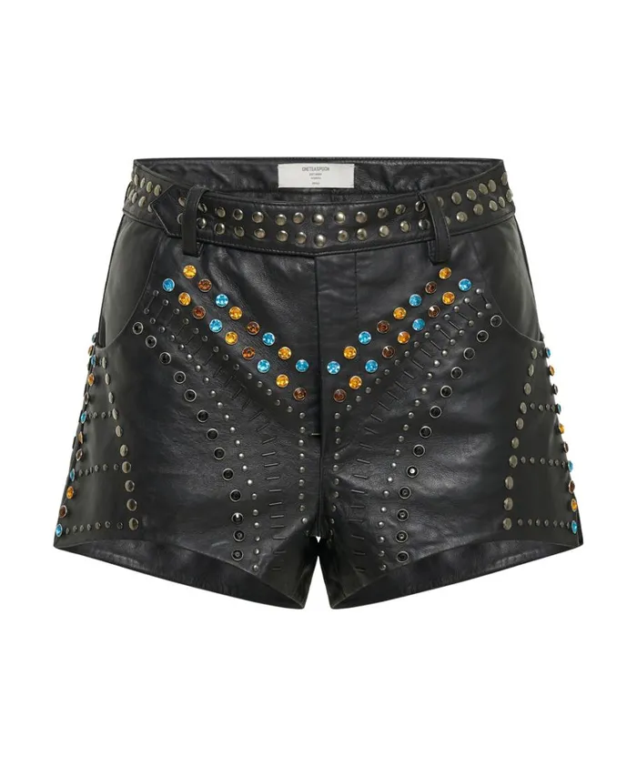 One Teaspoon Bottoms STUDDED JEWEL HIGH WAIST LEATHER SHORTS 8211 Women