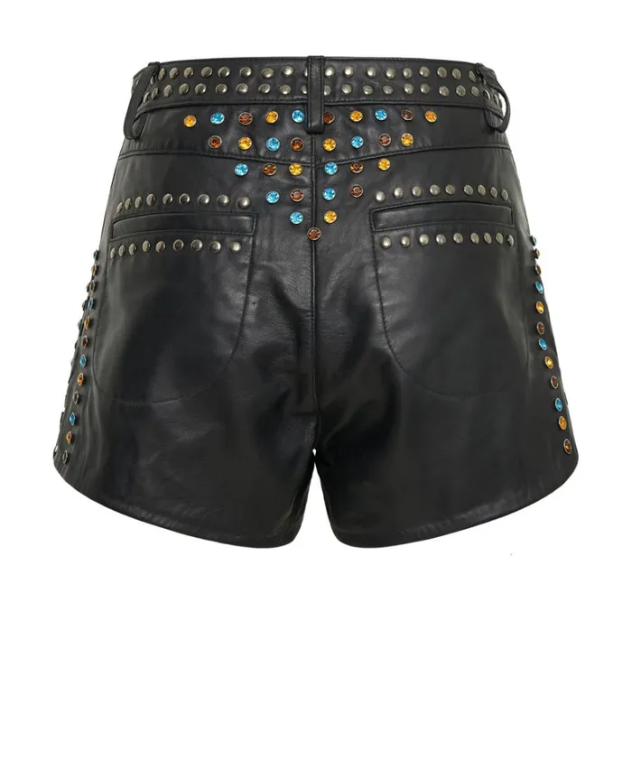 One Teaspoon Bottoms STUDDED JEWEL HIGH WAIST LEATHER SHORTS 8211 Women