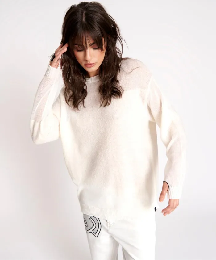 One Teaspoon Knitwear SHATTERED CREW KNIT SWEATER WHITE 8211 Women