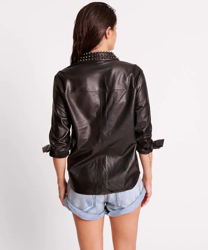One Teaspoon Shirts BLACK STUDDED WESTERN LEATHER SHACKET 8211 Women
