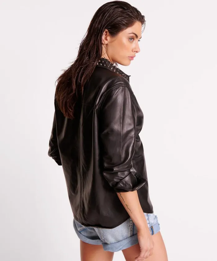 One Teaspoon Shirts BLACK STUDDED WESTERN LEATHER SHACKET 8211 Women