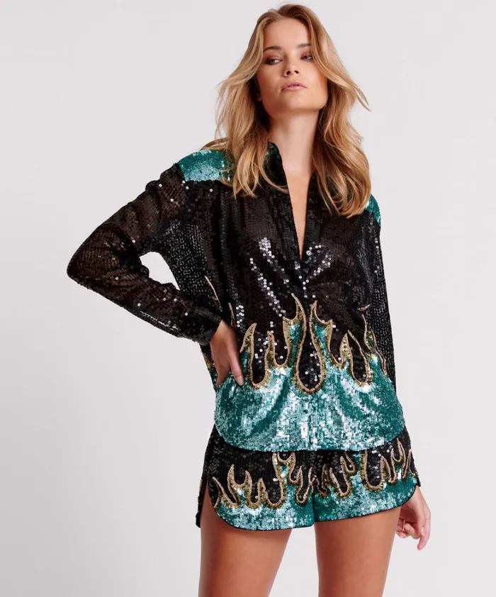 One Teaspoon Shirts ON FIRE HAND SEQUIN WESTERN SHIRT 8211 Women
