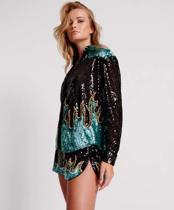 One Teaspoon Shirts ON FIRE HAND SEQUIN WESTERN SHIRT 8211 Women