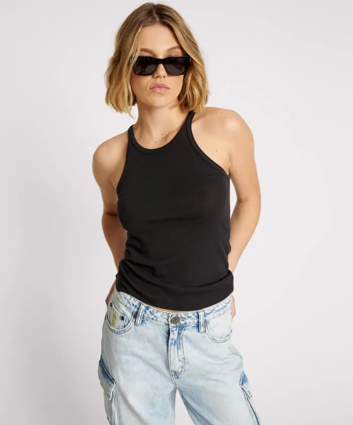 One Teaspoon Tees and Tanks BLACK ONE TEASPOON FINE RIB SINGLET 8211 Women