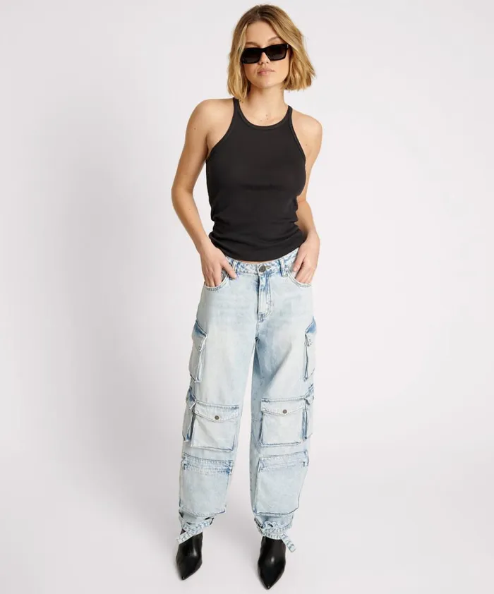 One Teaspoon Tees and Tanks BLACK ONE TEASPOON FINE RIB SINGLET 8211 Women