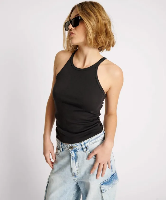 One Teaspoon Tees and Tanks BLACK ONE TEASPOON FINE RIB SINGLET 8211 Women