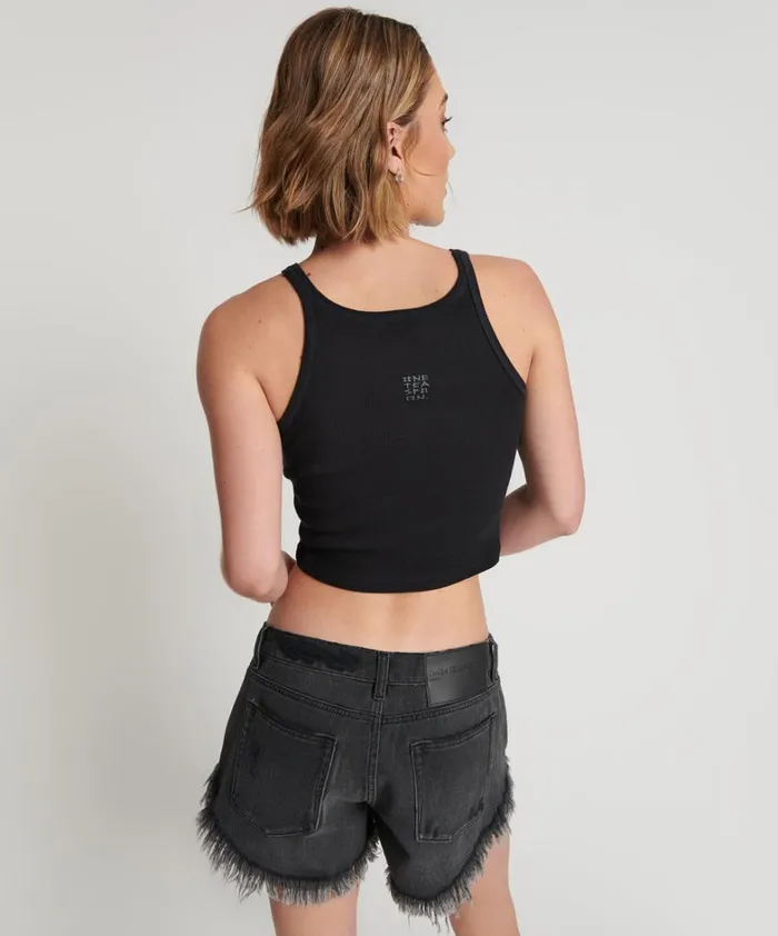 One Teaspoon Tees and Tanks CROPPED BOWER BIRD RIBBED TANK TOP BLACK 8211 Women
