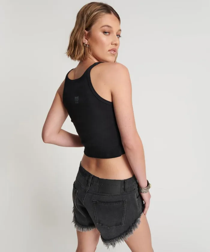One Teaspoon Tees and Tanks CROPPED BOWER BIRD RIBBED TANK TOP BLACK 8211 Women