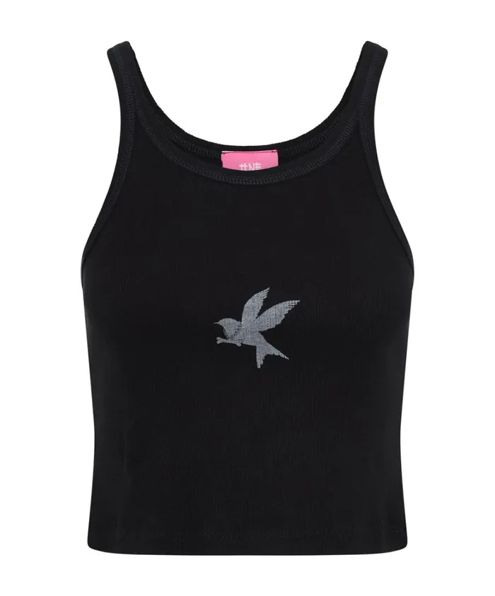 One Teaspoon Tees and Tanks CROPPED BOWER BIRD RIBBED TANK TOP BLACK 8211 Women