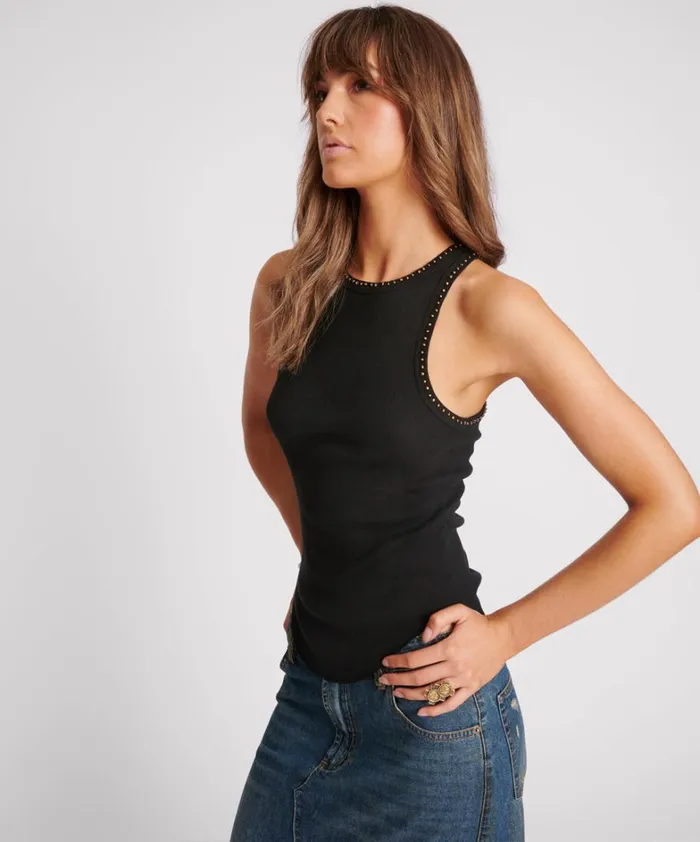 One Teaspoon Tees and Tanks HAND BEADED RAMONE TANK 8211 Women One Teaspoon Tees and Tanks HAND BEADED RAMONE TANK 8211 Women