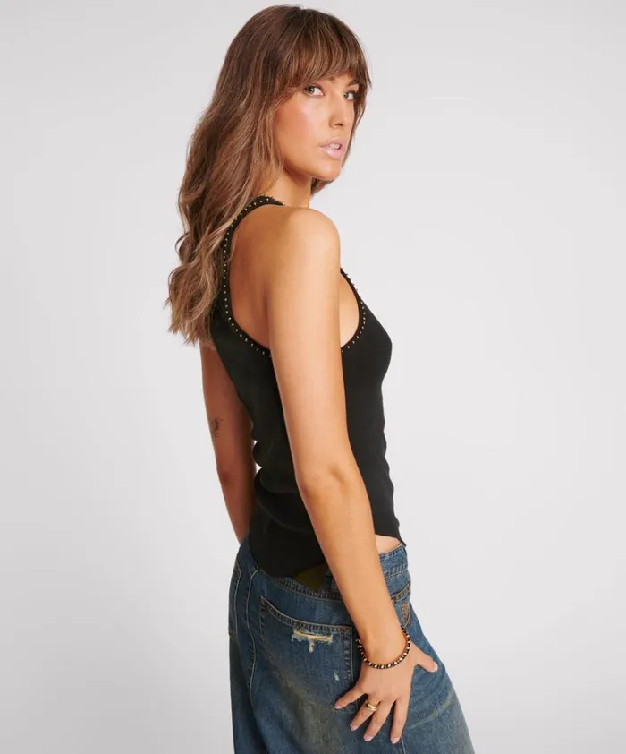 One Teaspoon Tees and Tanks HAND BEADED RAMONE TANK 8211 Women One Teaspoon Tees and Tanks HAND BEADED RAMONE TANK 8211 Women