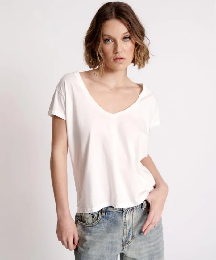 One Teaspoon Tees and Tanks ONE TEASPOON ORGANIC SCOOP NECK BASIC TEE WHITE 8211 Women